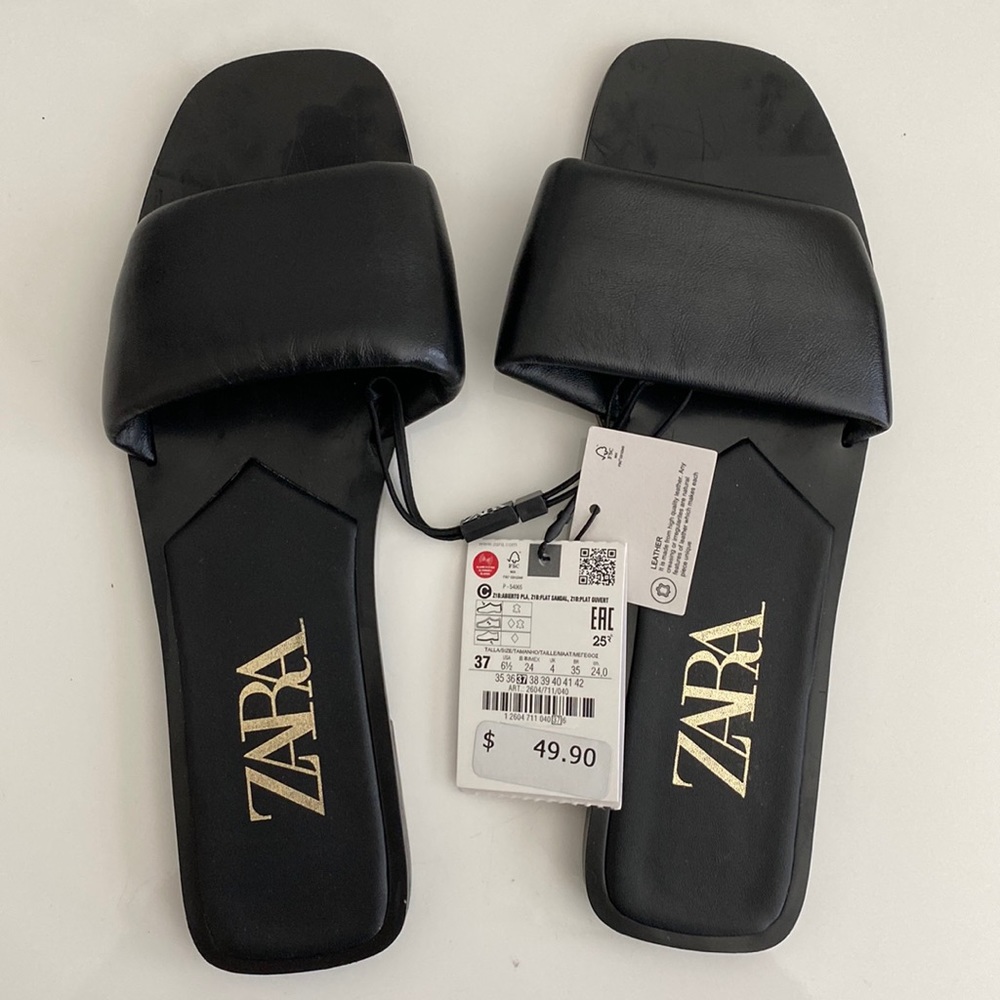 Zara Flat Leather Sandal New